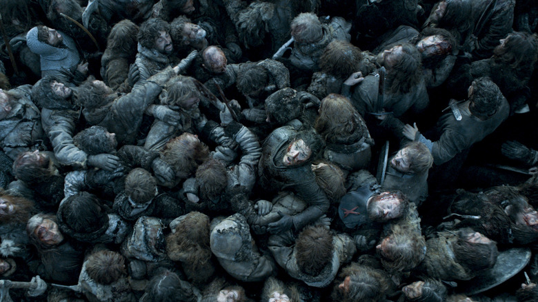 Jon Snow being crushed in a mass of men in Game of Thrones