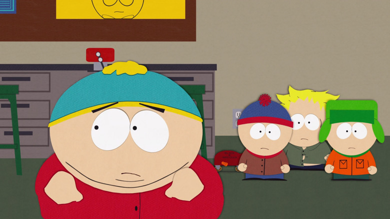 South Park, Cartman lying to Craig while Stan, Tweek and Kyle watch in the background