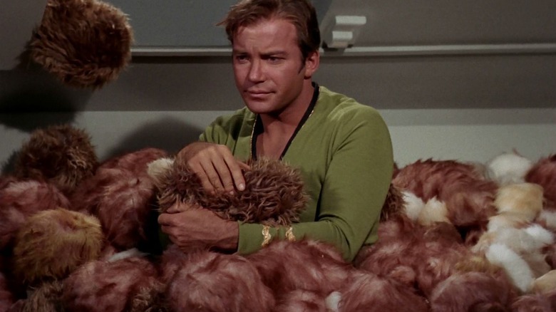 Kirk covered in tribbles on Star Trek