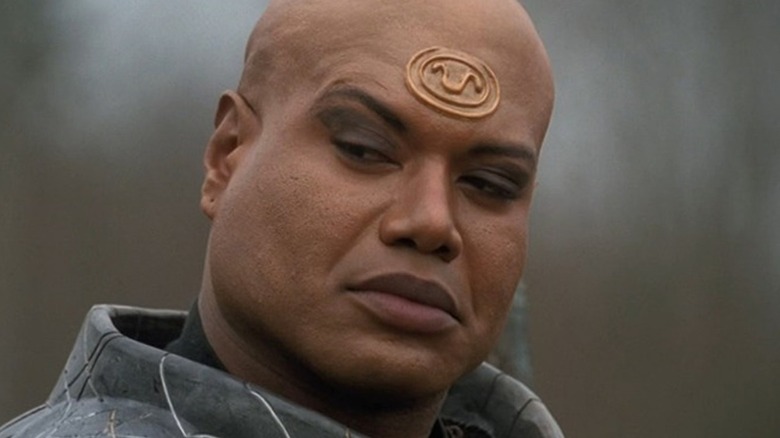 Christopher Judge's Teal'c looking inquisitive on Stargate SG-1