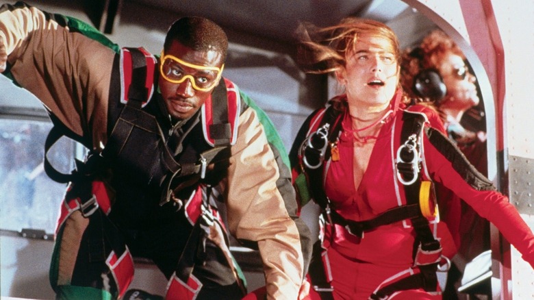 Pete (Wesley Snipes) and Jessie (Yancy Butler) getting ready to jump from an airplane in "Drop Zone."