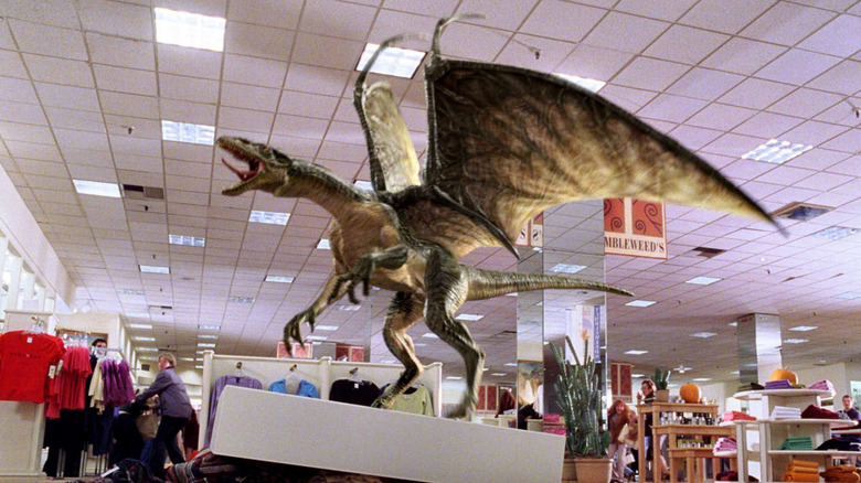 The alien dragon attacking a department store in Evolution
