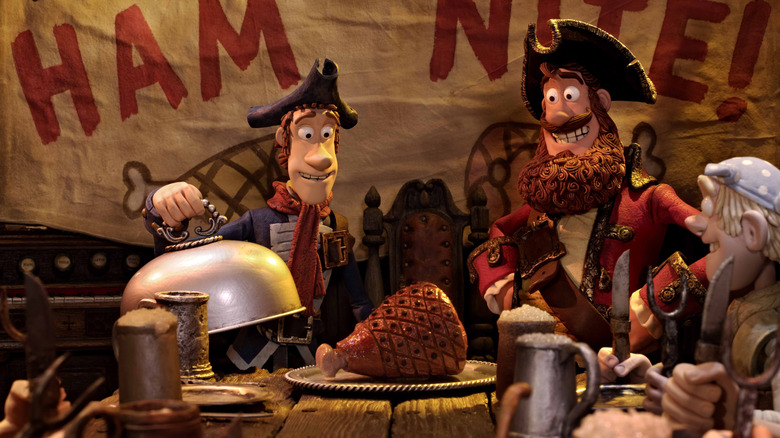 Pirate with a Scarf and Pirate Captain looking at a glazed ham in The Pirates! Band of Misfits
