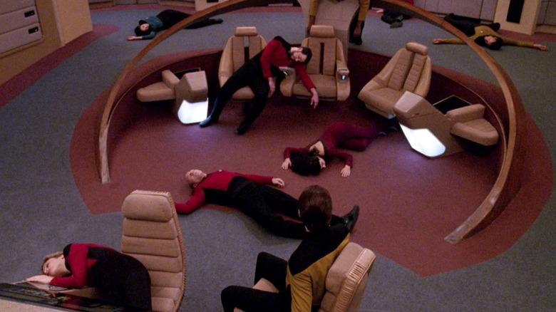 Data is conscious and everyone else on the bridge is knocked out on Star Trek: The Next Generation
