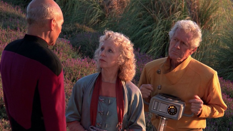 Picard talking to Kevin and Rishon Uxbridge on Star Trek: The Next Generation
