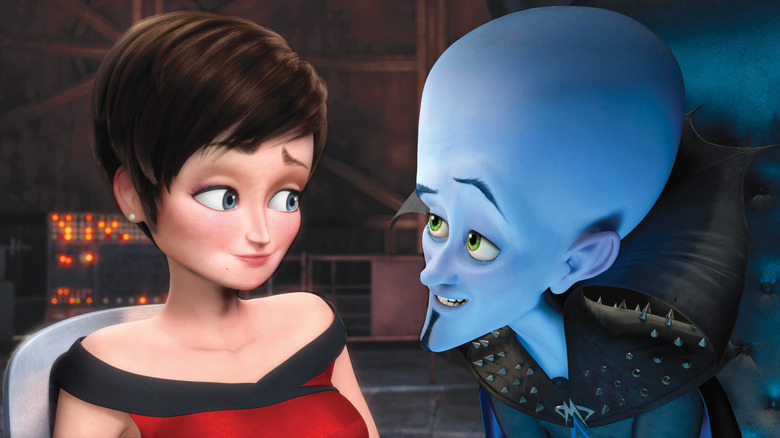 Megamind talking to Roxanne tied to a chair in Megamind