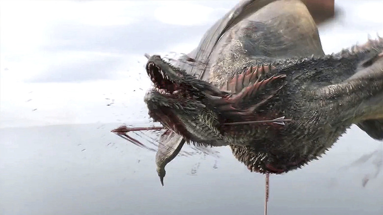 Game of Thrones, Rhaegal getting shot in the neck while flying