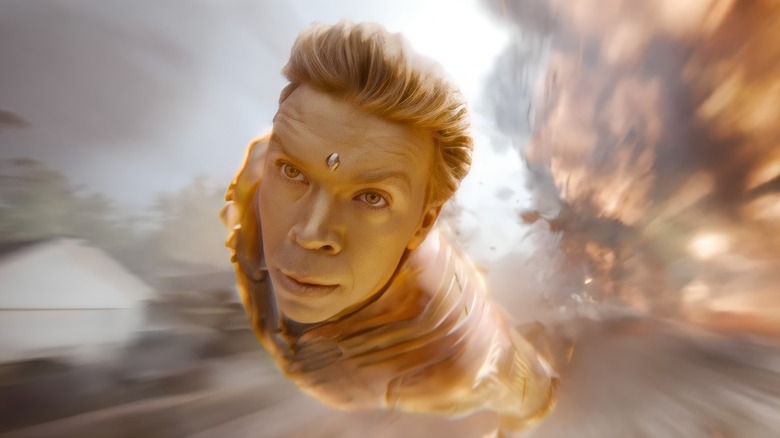 Adam Warlock flying very fast through the sky in Guardians of the Galaxy, Vol. 3