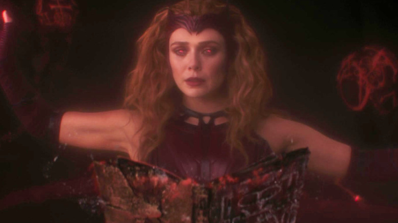 Wanda Maximoff casting a spell using the Darkhold in WandaVision