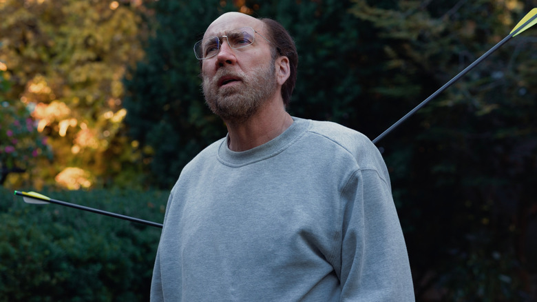 Paul with arrows stuck in him looking confused in Dream Scenario