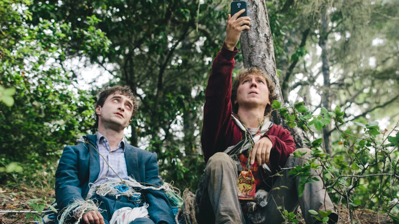 Hank trying to get a cell signal sitting next to Manny in Swiss Army Man