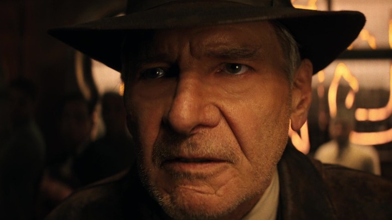 Harrison Ford's Indiana Jones is seen in closeup in Indiana Jones and the Dial of Destiny