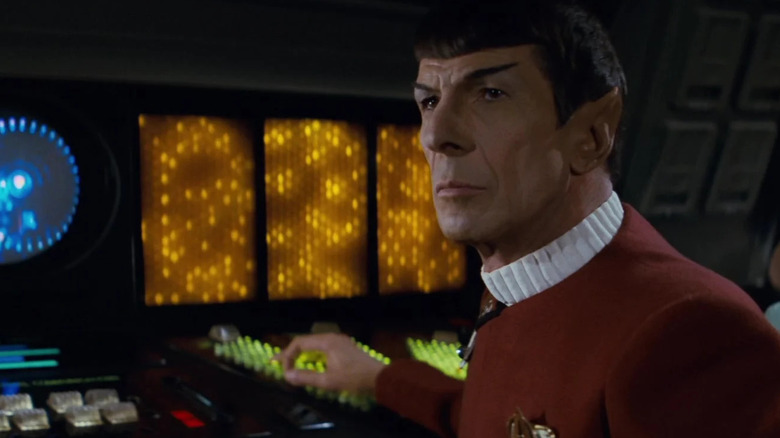 Spock at a computer station in Star Trek II: The Wrath of Khan