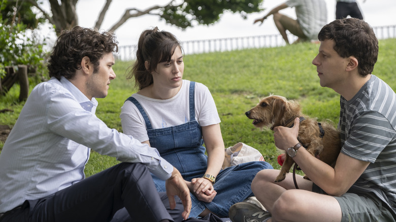 Seth and Libby talking to Toby holding Bubbles on Fleishman is in Trouble
