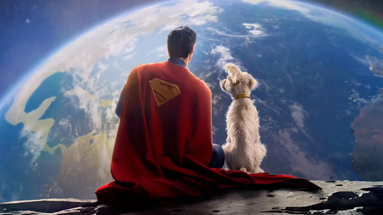 Superman and Krypto look at Earth from the Moon in Superman