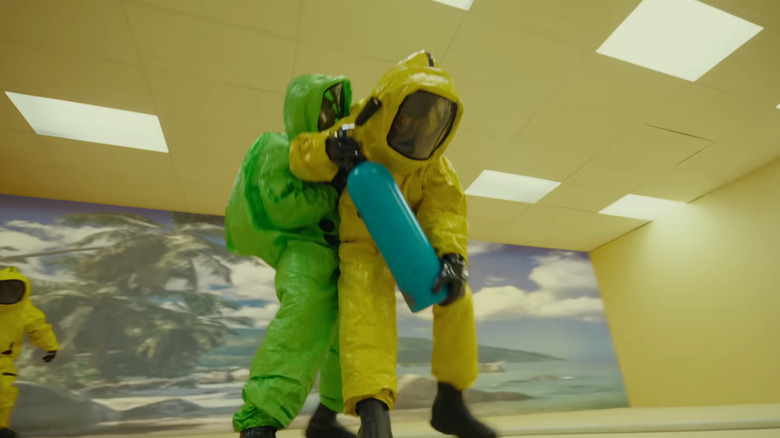 Guys in hazmat suits fighting in Backrooms