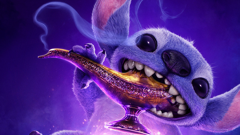 Stitch eating the lamp from Aladdin on the poster for Lilo & Stitch