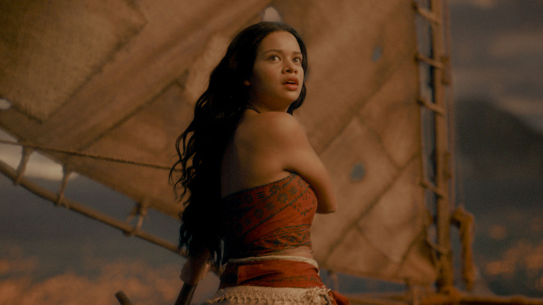 Catherine Laga'aia as Moana with a look of concern on her face in Moana (2026)