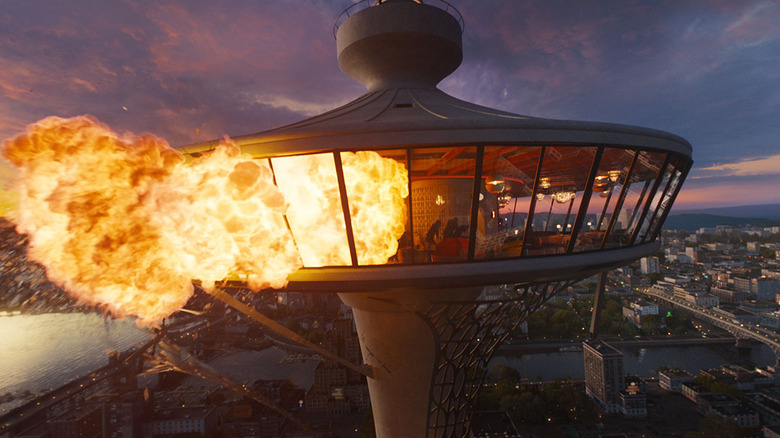 The top of The Skyview exploding in Final Destination Bloodlines