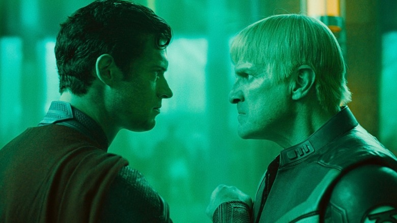 Superman facing off against Guy Gardner in Superman