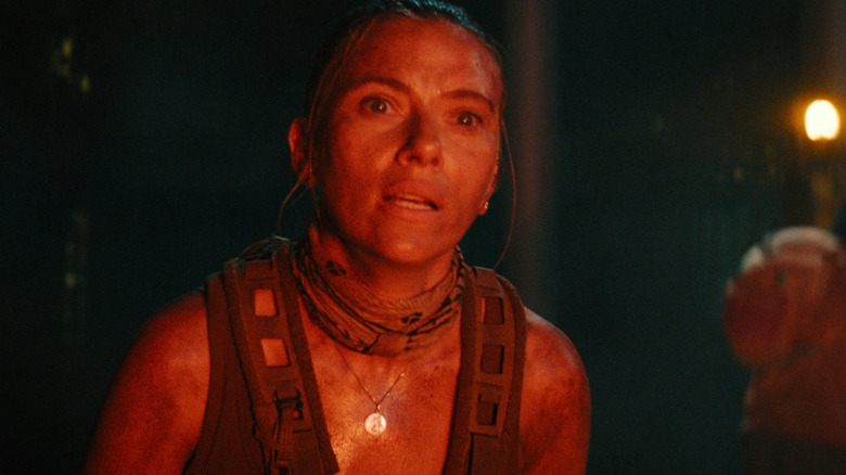 Scarlett Johansson as Zora Bennet yelling at Duncan on the dock at the end of Jurassic World Rebirth