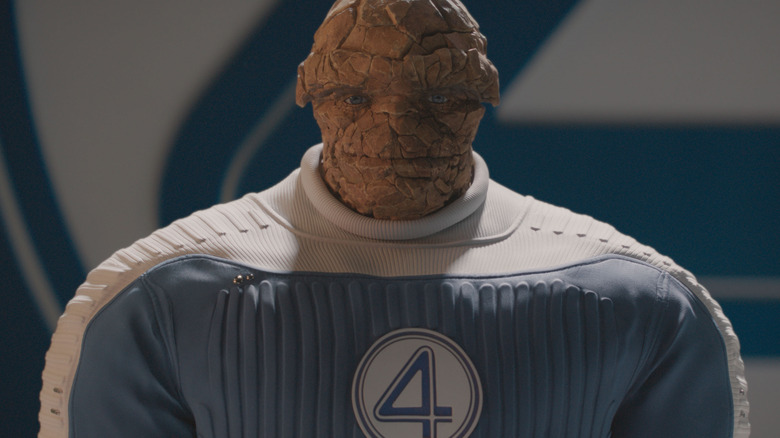 Ebon Moss-Bachrach smiling as The Thing in The Fantastic Four: First Steps