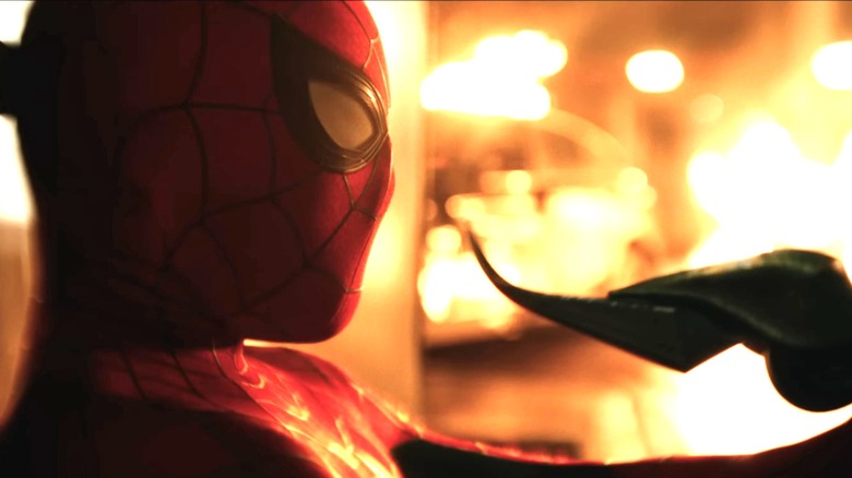 Tom Holland as Spider-Man with Scorpion's tail in his face in Spider-Man: Brand New Day
