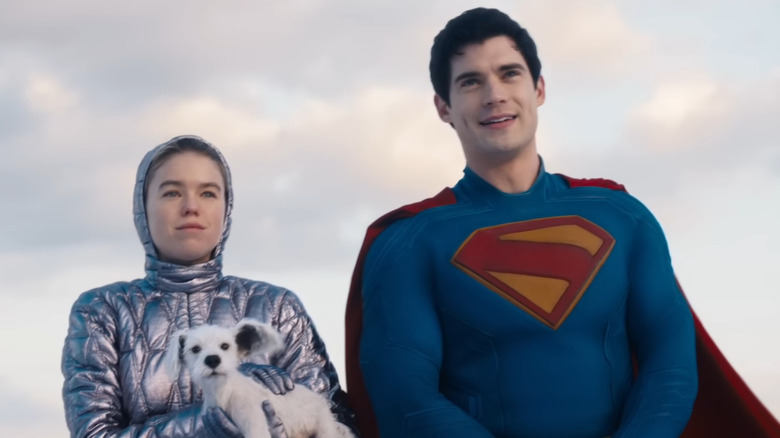 Milly Alcock as Kara Zor-El standing with David Corenswet as Superman in Supergirl