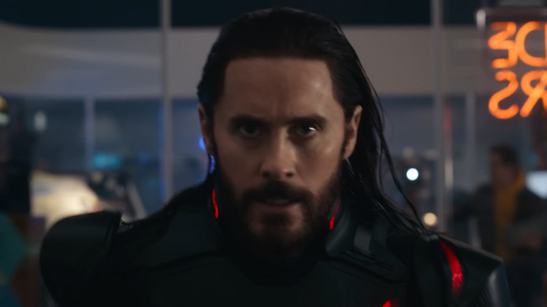 Jared Leto as Ares running with his helmet off in Tron: Ares