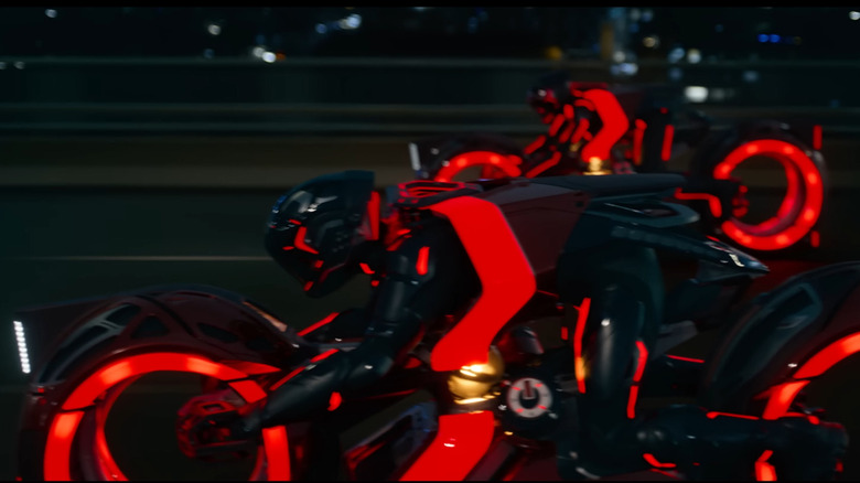 Lightcycles racing down the freeway in Tron: Ares