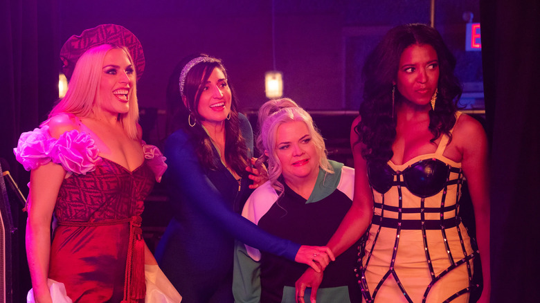 Summer Dawn Gloria and Wickie backstage looking at someone on Girls5Eva