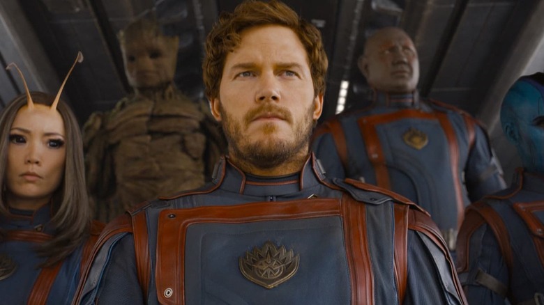 Mantis, Groot, Peter Quill, Drax, and Nebula in Guardians of the Galaxy Vol. 3