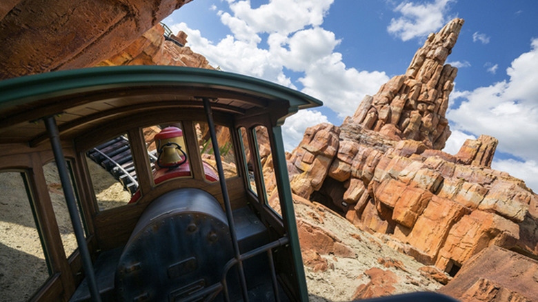 An action shot during Big Thunder Mountain Railroad