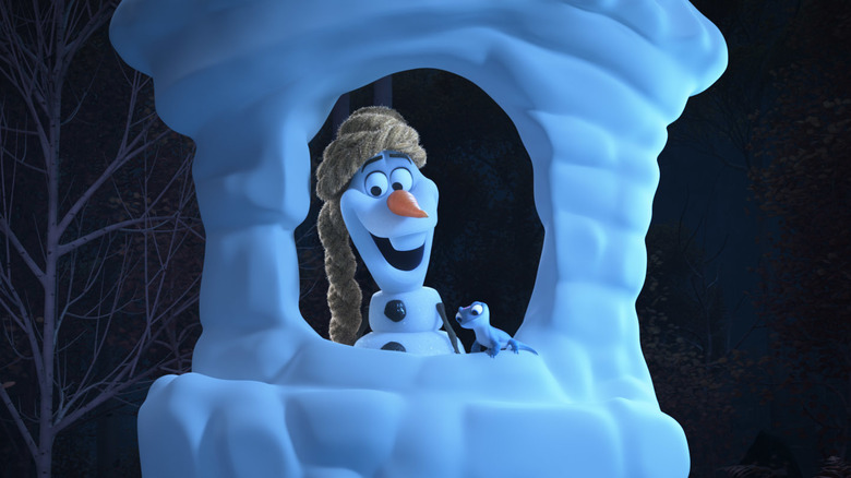 Olaf imitating Rapunzel in Tangled