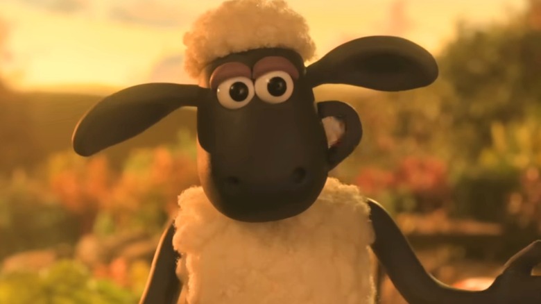 Shaun smiling slyly in Shaun The Sheep: The Beast Of Mossy Bottom