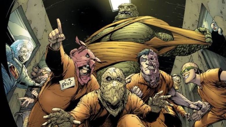 Mr Freeze, Professor Pyg, Scarecrow, The Riddler, Two-Face and Killer Croc in prison uniform