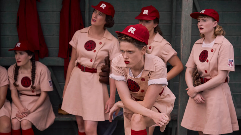The Rockford Peaches watching a game in progress in A League of Their Own