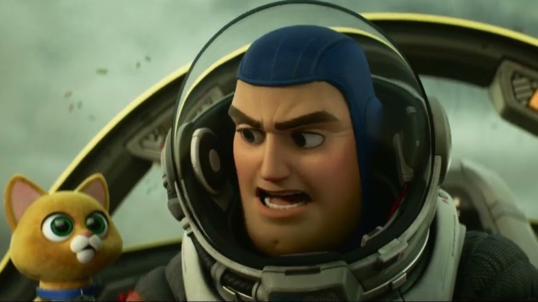 Buzz and Sox in the cockpit of his ship in Lightyear