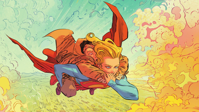 Supergirl: Woman of Tomorrow - סופרגירל עפה מעל העיר עם רותי מרי קנול על גבה