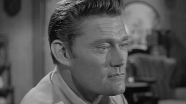 Chuck Connors' Lucas McCain is seen in closeup in The Rifleman