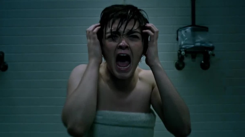 Maisie Williams as Rahne screaming in the shower in The New Mutants