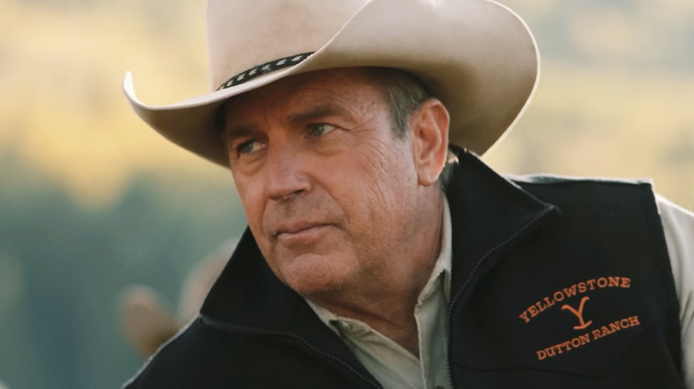Kevin Costner's John Dutton is seen in closeup in Yellowstone