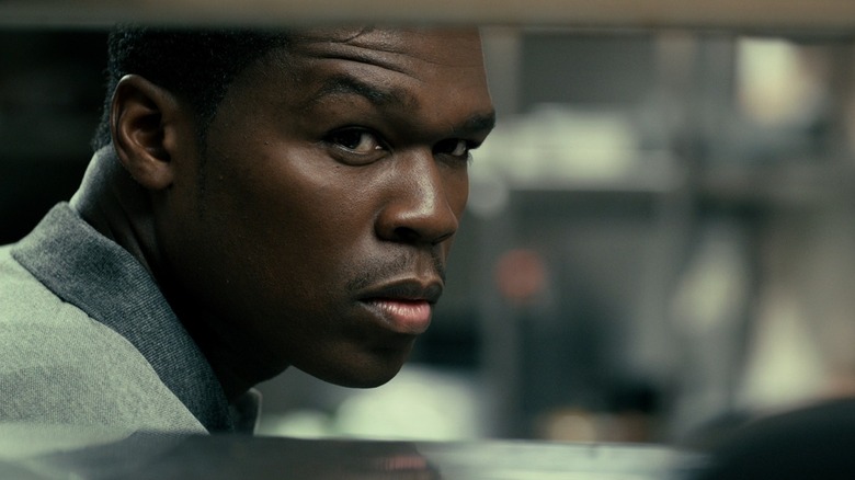 50 Cent as Jonas Maldonado raising an eyebrow in Freelancers