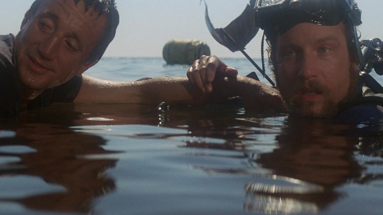 Brody and Hooper floating in the water at the end of Jaws