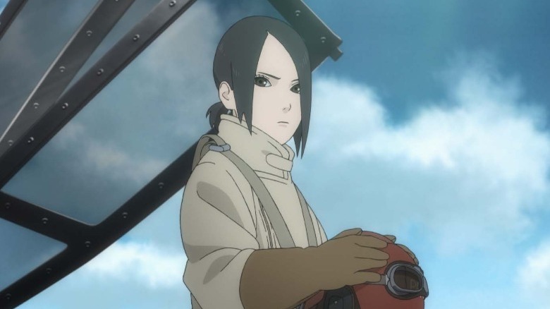 Midori in front of plane