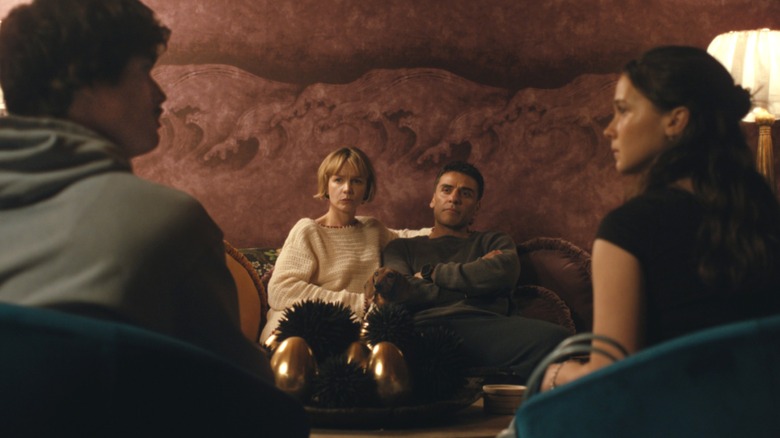 Josh and Lindsay look confused while Ashley and Austin exchange a look in Beef Season 2