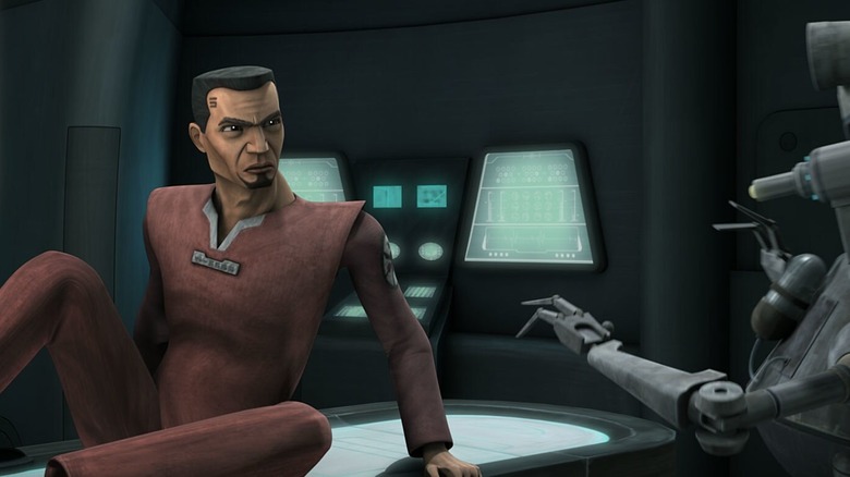 Fives sitting up on a medical examination table on Kamino in Star Wars: The Clone Wars