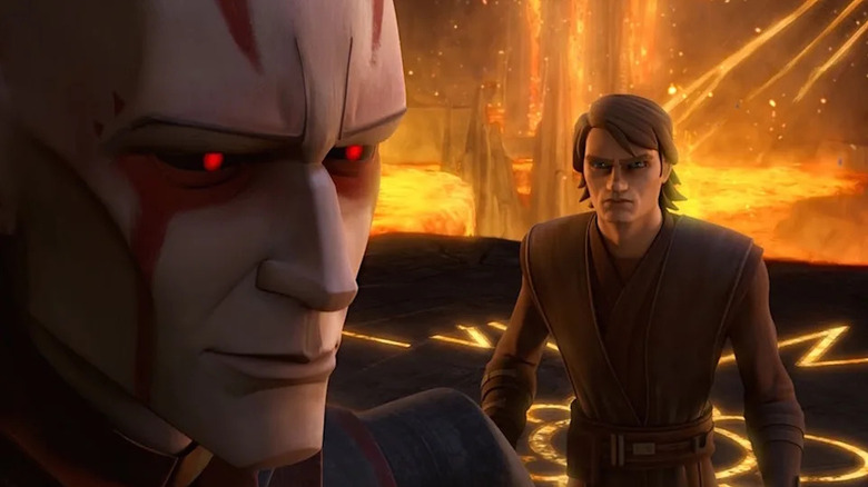 Anakin confronting the Son on Mortis in Star Wars: The Clone Wars