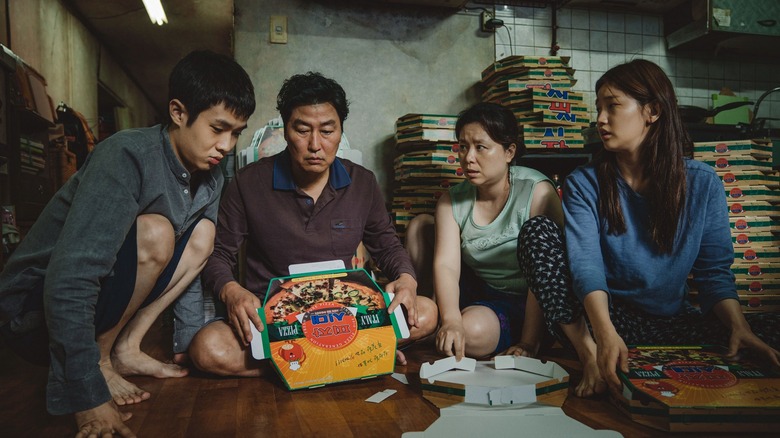 Parasite family movie bong joon ho korean pizza boxes