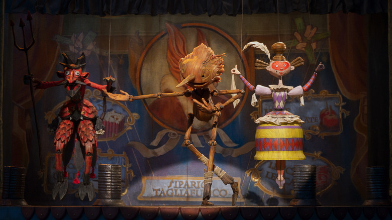 Pinocchio dancing on stage as puppet